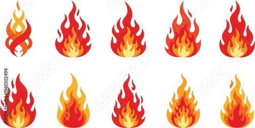 Collection of illustrations depicting volcanic eruptions and fiery explosions, showcasing diverse natural phenomena