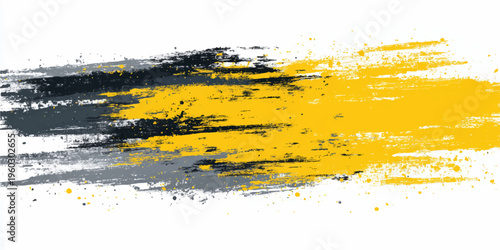 Abstract grunge background featuring a yellow watercolor paint splash and ink splatter texture with an artistic graffiti pattern illustration