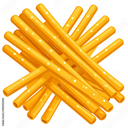 Bundle of crunchy breadsticks tied together, golden and crispy with a light sheen, isolated on a clean background