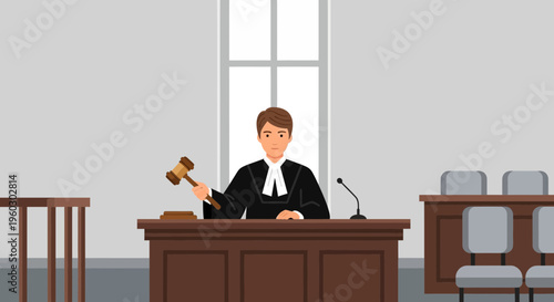 Judge Presiding Over Court Hearing With Gavel In Session