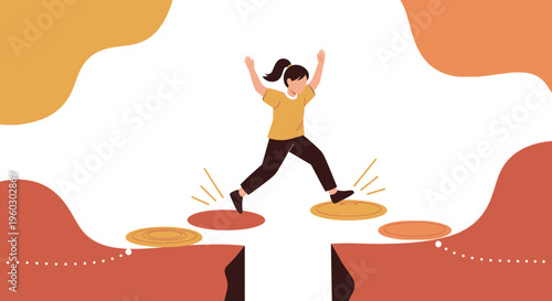 Leap Of Faith Onto Stepping Stones Achieving Goals Mid Jump