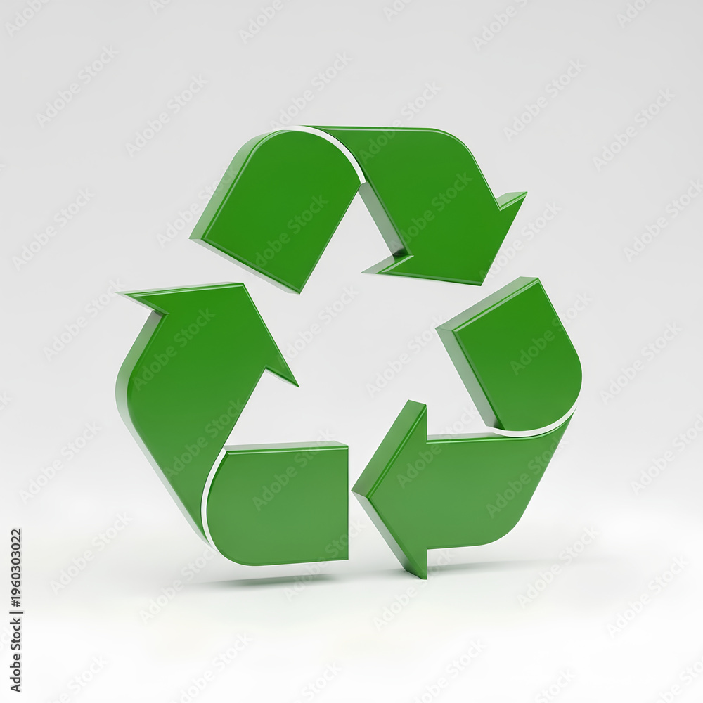 Fototapeta premium Green recycling symbol on a white background environmental conservation.