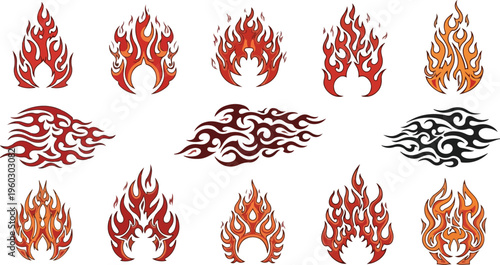 Collection of abstract stylized flame and fire designs for graphic elements and abstract art