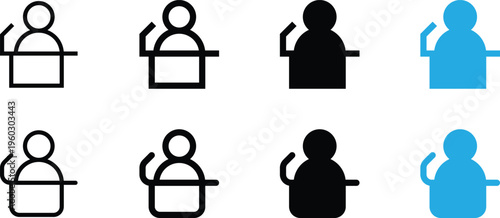 Set of speaker icons, person at podium with microphone, vector illustration