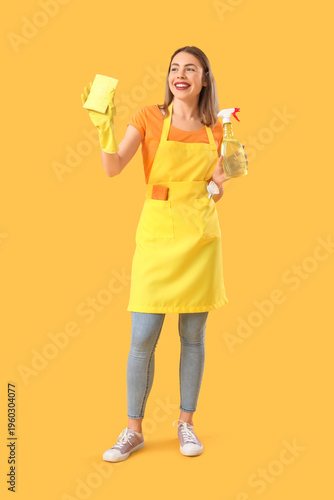 Young woman with bottle of ...
