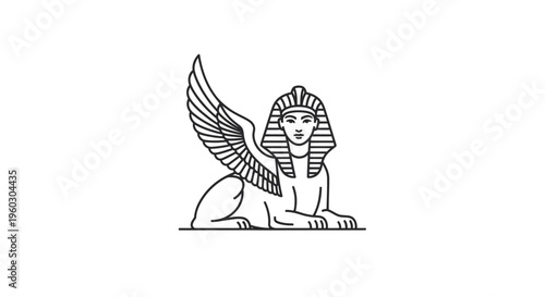 Sphinx line art icon, ancient egyptian mythical creature, graphic symbol, isolated vector