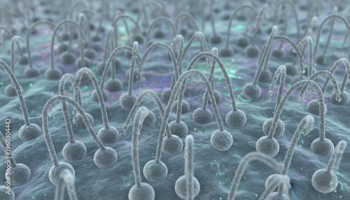 Abstract Microscopic Biological Growth On A Textured Surface Representing Cellular Or Fungal Organisms In A Scientific And Technological Context