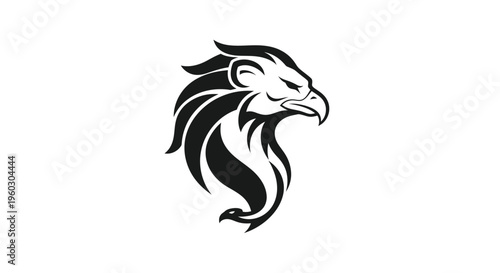 Stylized Griffin Head Emblem Black and White Vector Art
