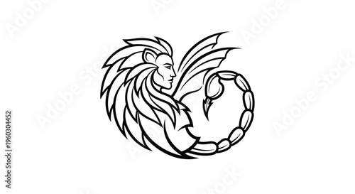 Scorpio Zodiac Sign with Human Face and Lion Mane Illustration