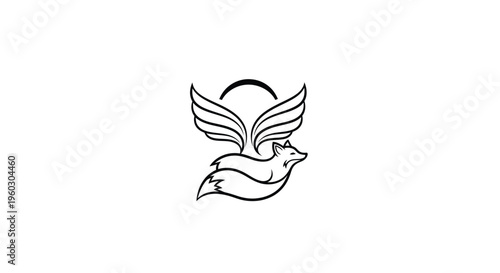 Flying fox with wings and moon logo, mythical creature, graphic design, vector art