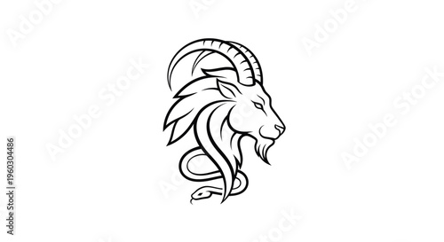 Capricorn Zodiac Sign Symbol - Goat Head and Snake, Astrology Icon