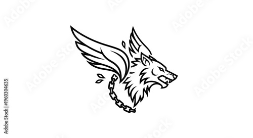 Winged Wolf Head with Broken Chain - Fierce Animal Emblem