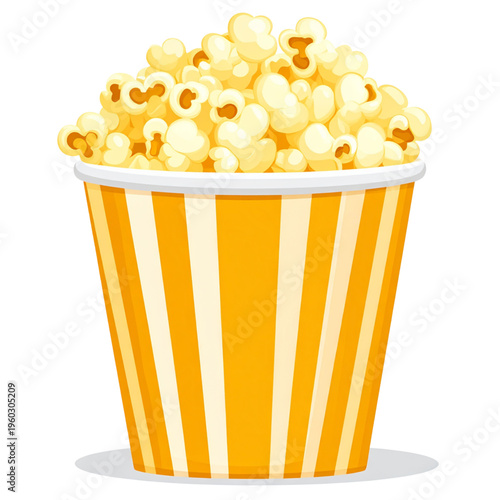 A cheerful bucket of buttery popcorn, overflowing with golden, fluffy kernels, perfect for movie nights and snacking moments