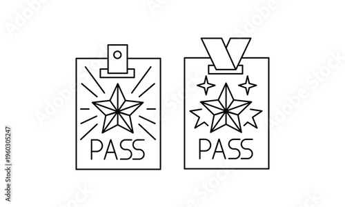 VIP pass identity badge with star for exclusive event access and premium membership authorization. Editable stroke, Vector illustration, Line art Icon, Symbols.