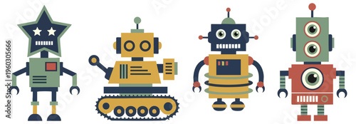 Set of Four Vintage Style Toy Robots and Mechanical Android Characters