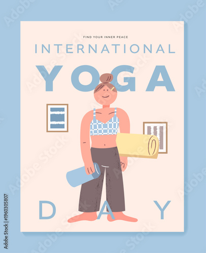 a cute woman holding a yoga mat and getting ready for yoga.