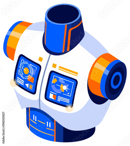 Isometric High-Tech Robotic Exosuit Torso with Digital Hud Interface