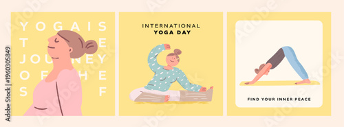 character performing the downward dog pose for International Yoga Day.