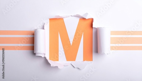 A white surface torn to reveal an orange background with a large 