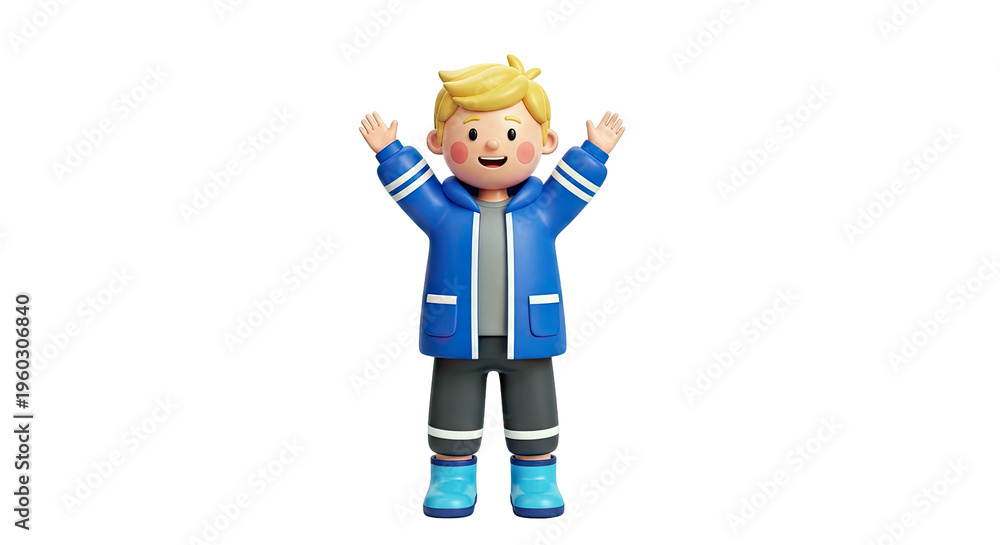 Fototapeta premium 3D Cartoon Boy in Rain Gear