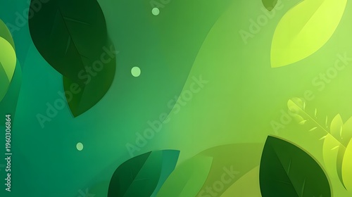 Abstract green nature background with leaf silhouettes and soft glowing light creating a fresh and natural atmosphere for design projects