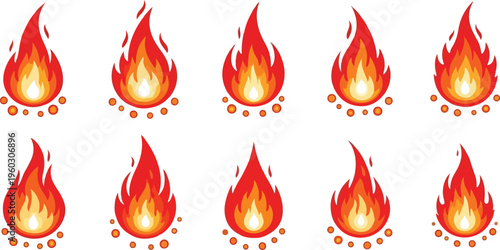 Fiery Flames Illustration Animated Fire Icons with Glowing Embers for Dynamic Visuals