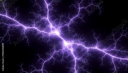 Vivid Purple Fractal Lightning Electricity Striking Dark Background Creating an Abstract Energy Network