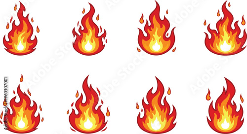 Flames animation frames for visual effects and game design, depicting fiery elements in motion