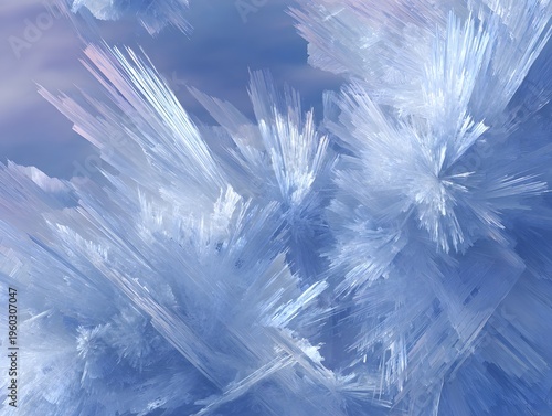 Close up of icy frost crystals on glass surface showing intricate patterns and delicate textures in cold winter weather