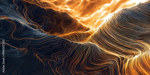 Stunning abstract wave design with flowing lines and vibrant golden and dark tones creating a dynamic and energetic visual effect