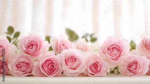 Soft Pink Roses Border Arrangement Gentle Floral Beauty.