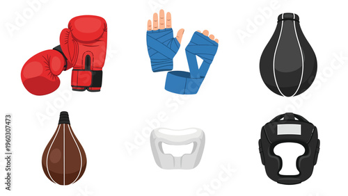 Boxing and Martial Arts Gear Collection: Gloves, Hand Wraps, Punching Bags, Mouthguard, Headguard