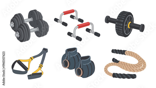 Fitness Equipment Set: Dumbbells, Ab Wheel, Push-up Bars, Resistance Bands, Ankle Weights & Battle Rope for Home Workouts
