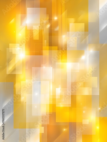 Abstract geometric background with glowing squares and rectangles in shades of gold yellow and white for modern design and digital art