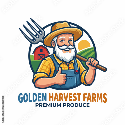 A cheerful farmer with a fork showcases a connection to nature and wholesome produce in a picturesque farm setting, promoting healthy living and sustainability.