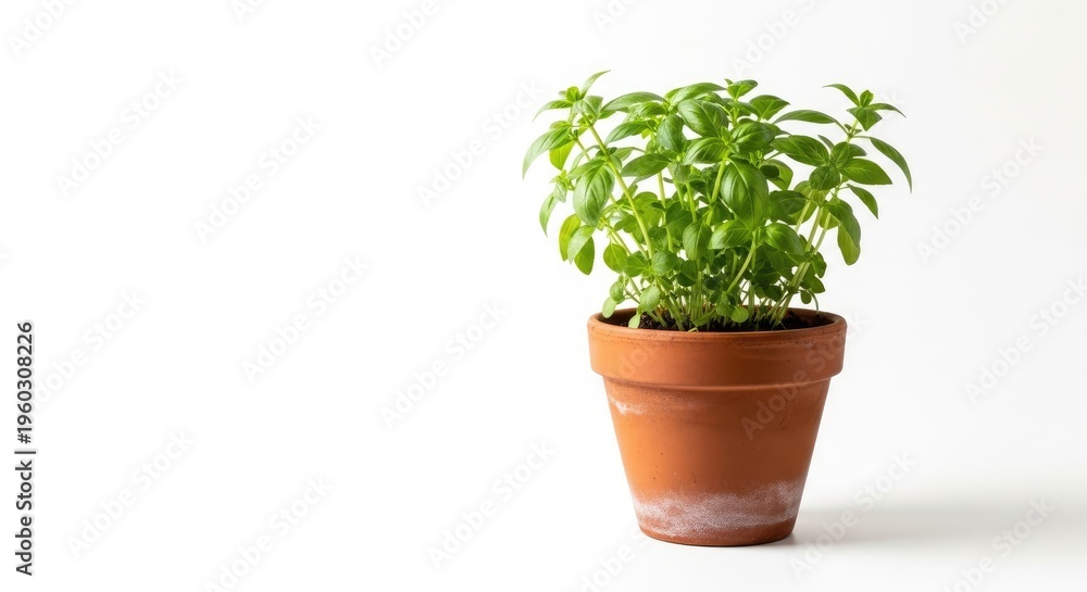 Fototapeta premium A potted basil plant on a white background.