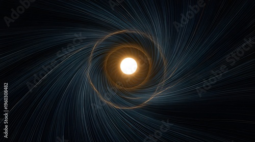 Long exposure image of bright luminous star surrounded by glowing swirling cosmic light trails in deep space visualization