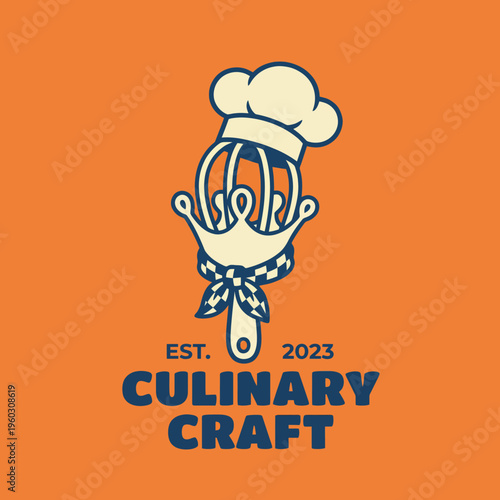 This logo combines a whisk and chef's hat, representing culinary creativity and dedication, perfect for a brand committed to high-quality cooking and artistic food presentation.