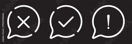 Right, wrong, tick, cross, checkmark, exclamation, question mark icons set in colorful outline and solid vector illustration.