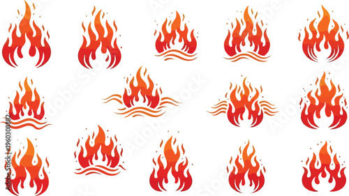 Fiery Flame Icon Set Dynamic Fire Illustrations for Creative Projects