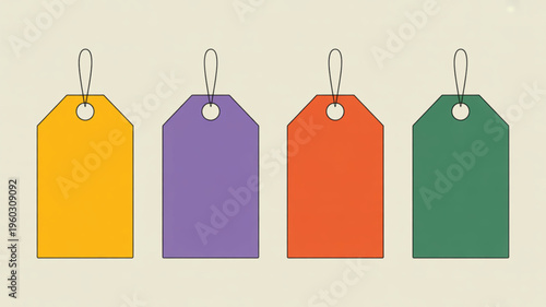 A colorful set of price tags and labels with strings designed as retail sale icons for shopping and gift use