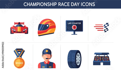 Set of championship race day icons and graphics