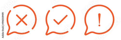 Right, wrong, tick, cross, checkmark, exclamation, question mark icons set in colorful outline and solid vector illustration.