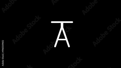 Minimalist geometric abstract white symbol on a black background. Modern clean design element, simple line art graphic.