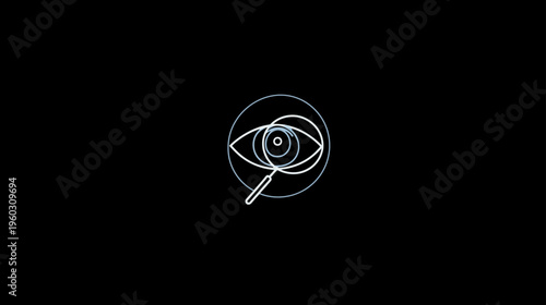 Minimalist eye and magnifying glass icon for surveillance, cyber security, privacy, investigation, and search concepts