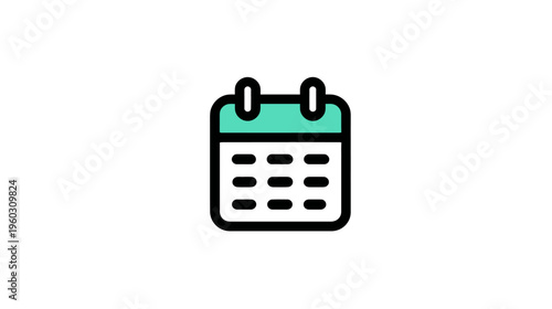 Modern simple teal and black calendar icon. Minimalist graphic for scheduling, date, time, event, appointment, and planning.