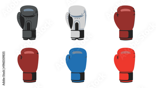 Set of Boxing Gloves in Various Colors - Combat Sport Equipment Vector Illustration