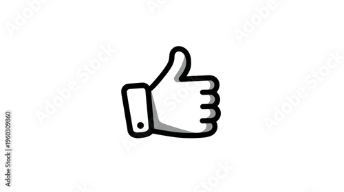 Black and white outline thumbs up gesture icon representing approval, like, success, and positive feedback.