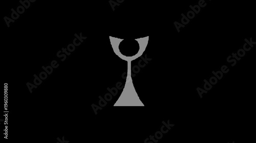 Elegant minimalist grey abstract symbol resembling a chalice or trophy, isolated vector graphic on a black background.