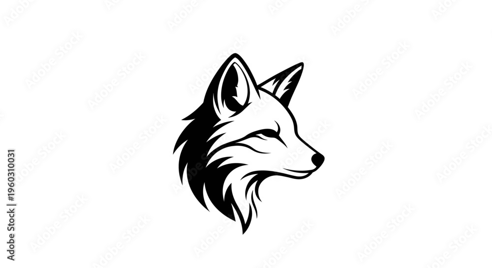 Obraz premium Stylized Fox Head Silhouette, Black and White, Vector Art